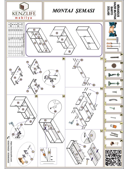 Kenzlife hazır mutfak mirandus22 crd 060*120*22 mutfak banyo dolabı kapaklı raflı - Resim 5