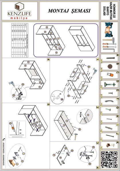 Kenzlife hazır mutfak honnor32 gri 060*120*32 mutfak banyo dolabı kapaklı raflı - Resim 5