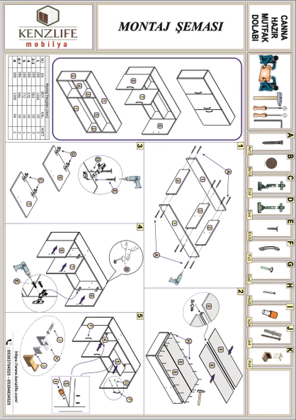 Kenzlife hazır mutfak canna32 cvz 060*120*32 mutfak banyo dolabı kapaklı raflı - Resim 5