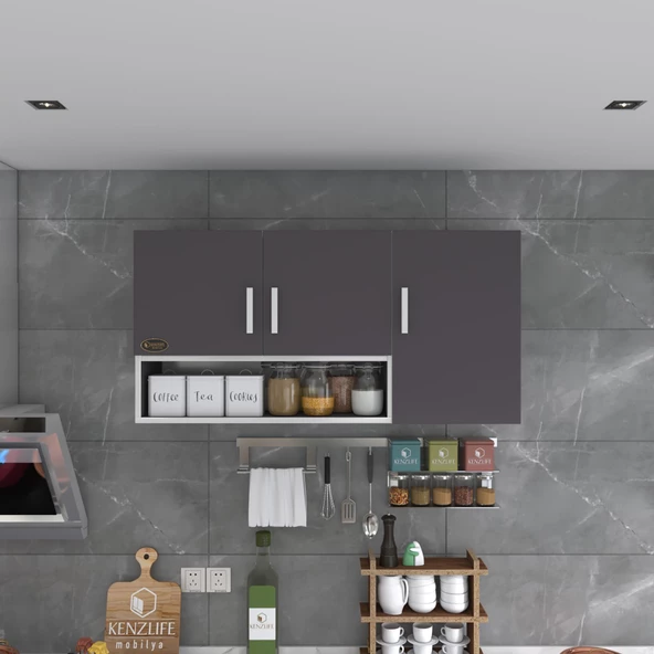 Kenzlife hazır mutfak mirena32 gri 060*120*32 mutfak banyo dolabı kapaklı raflı - Resim 4