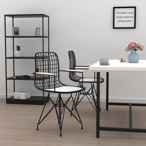 Knsz kafes tel sandalyesi 1 li mazlum syhbyz kolçaklı ofis cafe bahçe mutfak - Resim 3