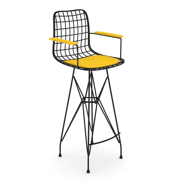 Knsz kafes tel bar sandalyesi 1 li zengin syhsrı kolçaklı 75 cm oturma yüksekliği ofis cafe bahçe mutfak - Resim 2