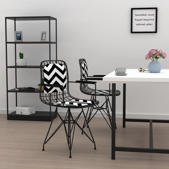 Knsz kafes tel sandalyesi 1 li mazlum syhaldo kolçaklı sırt minderli ofis cafe bahçe mutfak - Resim 3