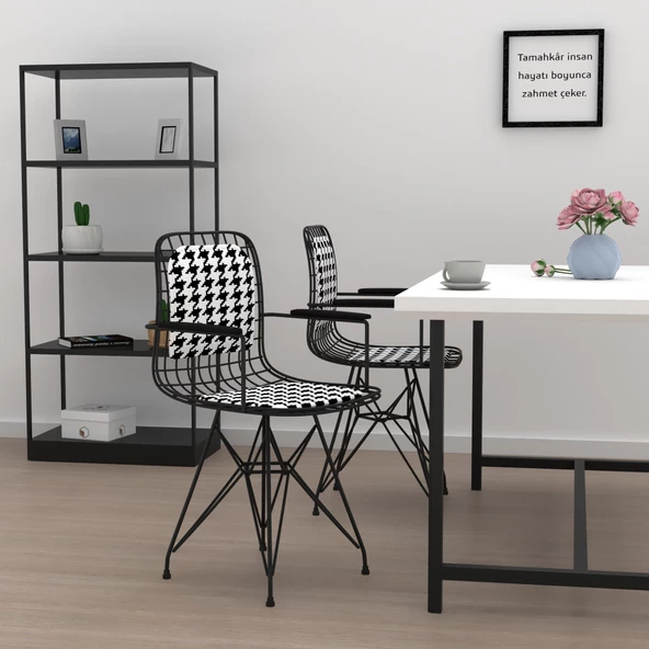 Knsz kafes tel sandalyesi 1 li mazlum syhkono kolçaklı sırt minderli ofis cafe bahçe mutfak - Resim 3