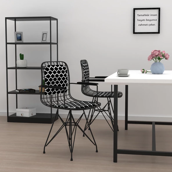 Knsz kafes tel sandalyesi 1 li mazlum syhviona kolçaklı sırt minderli ofis cafe bahçe mutfak - Resim 3