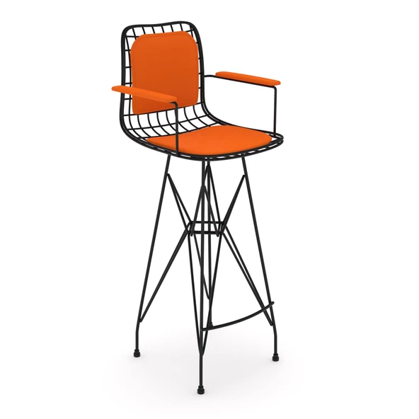 Knsz kafes tel bar sandalyesi 1 li zengin syhtrn kolçaklı sırt minderli 75 cm oturma yüksekliği ofis cafe bahçe mutfak - Resim 2