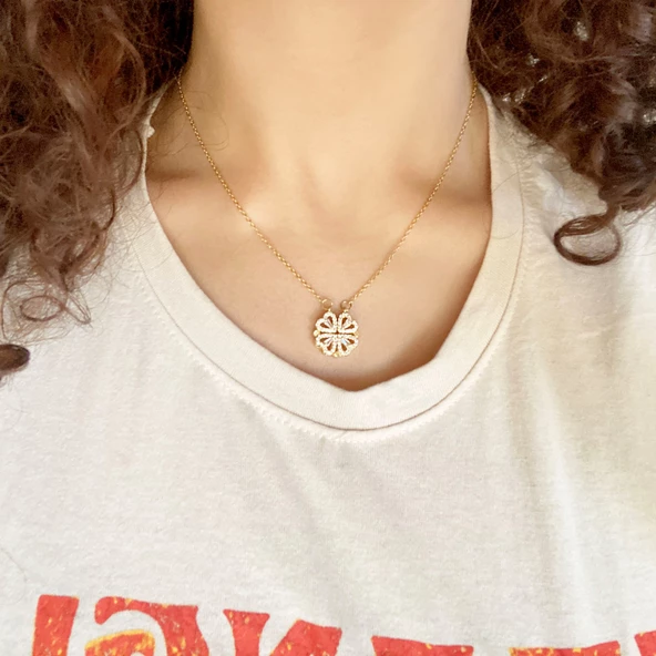 Çelik Kolye, Yonca Kolye Altın Kaplama Kadın Kolye KLY-396 - Resim 6