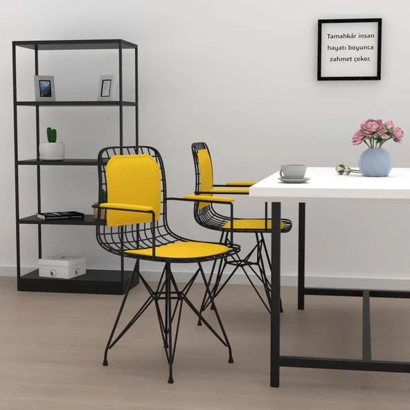 Knsz kafes tel sandalyesi 1 li mazlum syhsrı kolçaklı sırt minderli ofis cafe bahçe mutfak - Resim 3