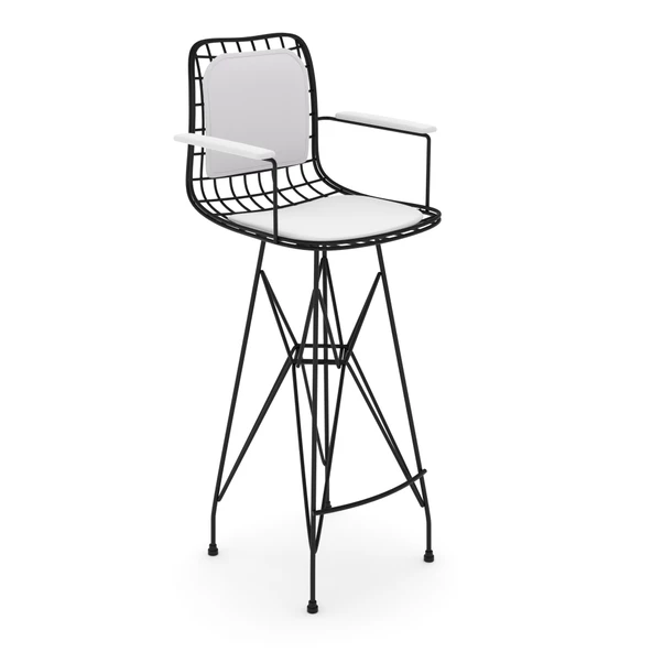 Knsz kafes tel bar sandalyesi 1 li zengin syhbyz kolçaklı sırt minderli 75 cm oturma yüksekliği ofis cafe bahçe mutfak - 2