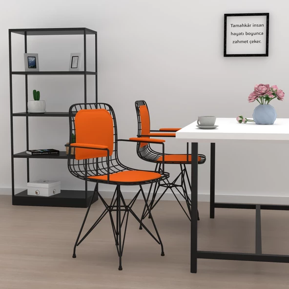 Knsz kafes tel sandalyesi 1 li mazlum syhtrn kolçaklı sırt minderli ofis cafe bahçe mutfak - Resim 3