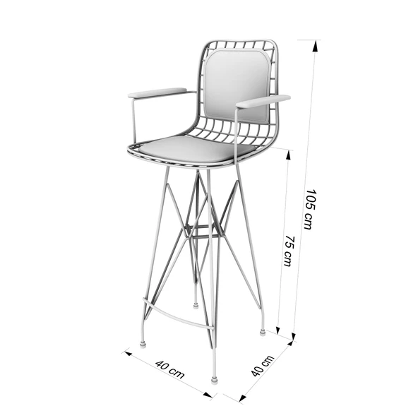 Knsz kafes tel bar sandalyesi 1 li zengin syhkrm kolçaklı sırt minderli 75 cm oturma yüksekliği ofis cafe bahçe mutfak - Resim 5