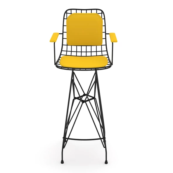 Knsz kafes tel bar sandalyesi 1 li zengin syhsrı kolçaklı sırt minderli 75 cm oturma yüksekliği ofis cafe bahçe mutfak - Resim 3