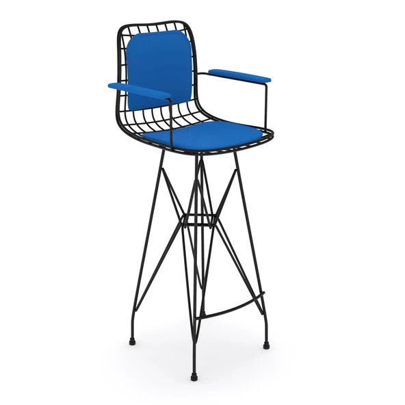 Knsz kafes tel bar sandalyesi 1 li zengin syhmvi kolçaklı sırt minderli 75 cm oturma yüksekliği ofis cafe bahçe mutfak - Resim 2