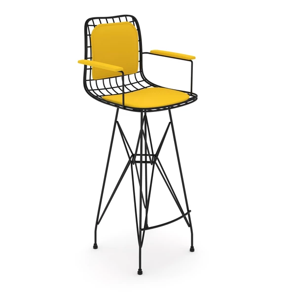 Knsz kafes tel bar sandalyesi 1 li zengin syhsrı kolçaklı sırt minderli 75 cm oturma yüksekliği ofis cafe bahçe mutfak - Resim 2