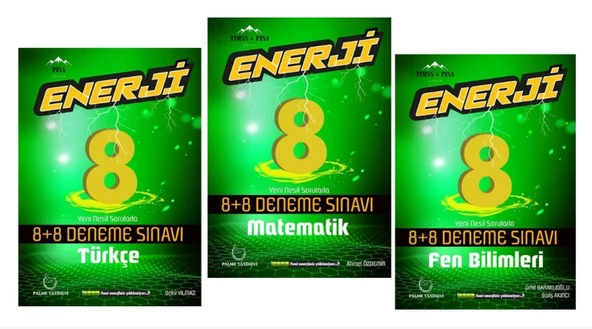 PALME YAYINEVİ ENERJİ 8 Türkçe + Matematik + Fen Bilimleri 8+8 Deneme Sınavı (3 KİTAP)