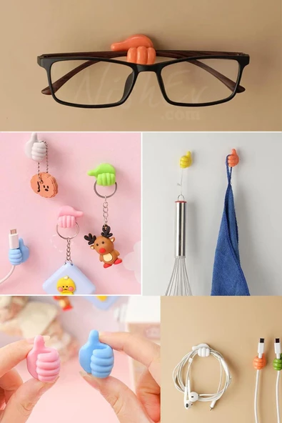 Nishev El Hareketi Kancası 10'Lu Başparmak Kablo Tutucu Yapışkanlı Diş Fırçası Anahtarlık Tutucu Askı - 4