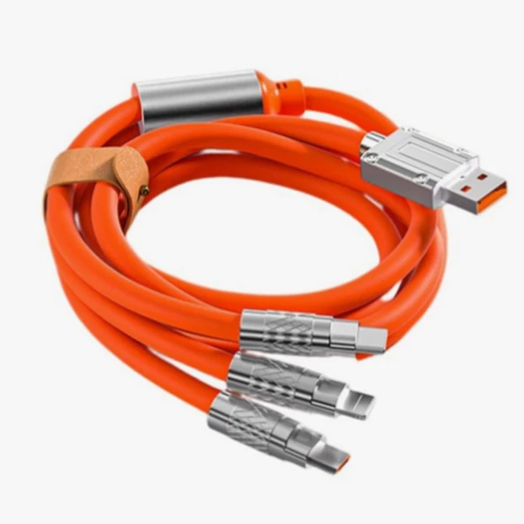 Şarj Kablosu 3 'in 1 Type-C + Micro Usb + Lightning Hızlı Şarj Silikon Kablo 1 Metre Kablo - 3