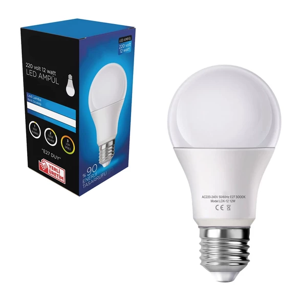 Led Ampül 220V 12W 950 Lümen Günışığı E27 Ld-12