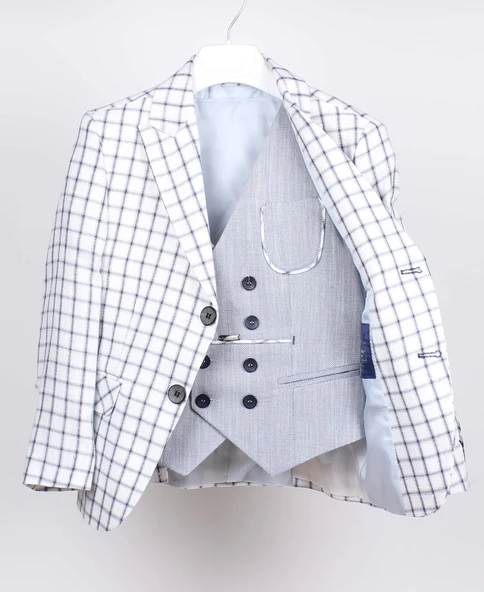 Doktor Junior Erkek Çocuk Kareli Ceket ve Yelek Takım - 4