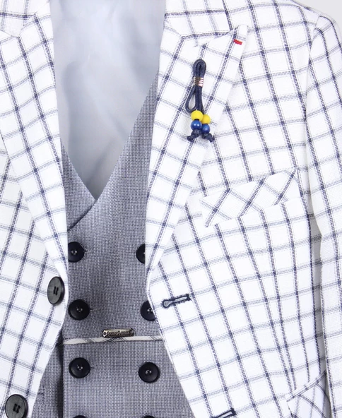 Doktor Junior Erkek Çocuk Kareli Ceket ve Yelek Takım - 3