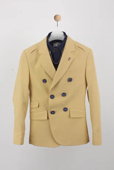 Erkek Çocuk Dört Düğmeli Astarsız Ceket - 5