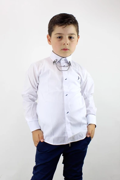 Erkek Çocuk Zincir Yakalı Gömlek - Resim 7