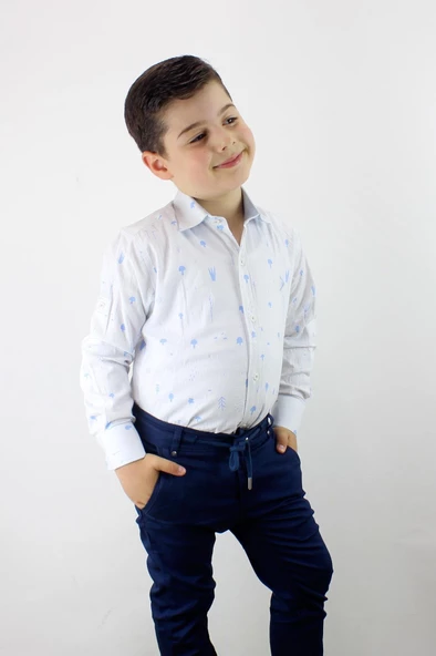 Erkek Çocuk Katlanır Kollu Slim Fit Gömlek - 2