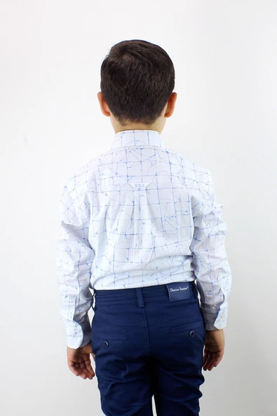 Erkek Çocuk Katlanır Kollu Kareli Slim Fit Gömlek - 3