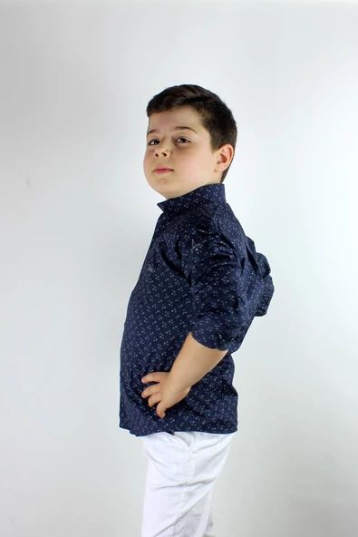 Erkek Çocuk Kendinden Desenli Uzun Kol Gömlek - 4