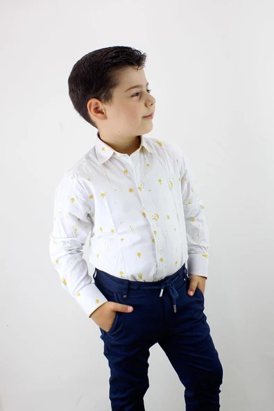 Erkek Çocuk Katlanır Kollu Slim Fit Gömlek - 3