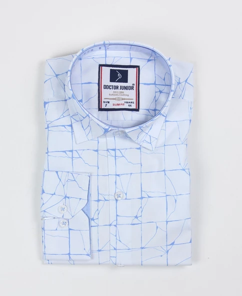 Erkek Çocuk Katlanır Kollu Kareli Slim Fit Gömlek - 5