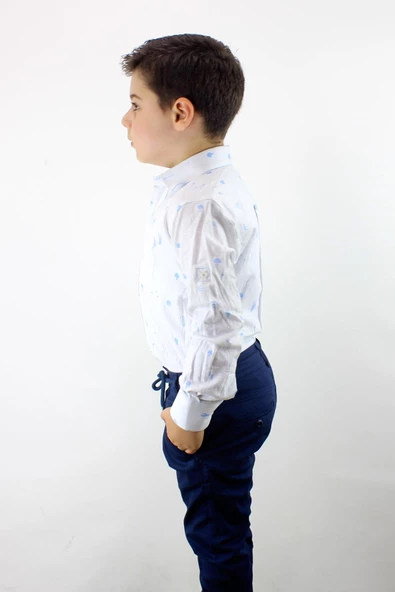 Erkek Çocuk Katlanır Kollu Slim Fit Gömlek - 3