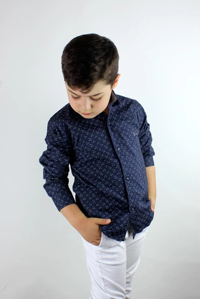 Erkek Çocuk Kendinden Desenli Uzun Kol Gömlek - 2