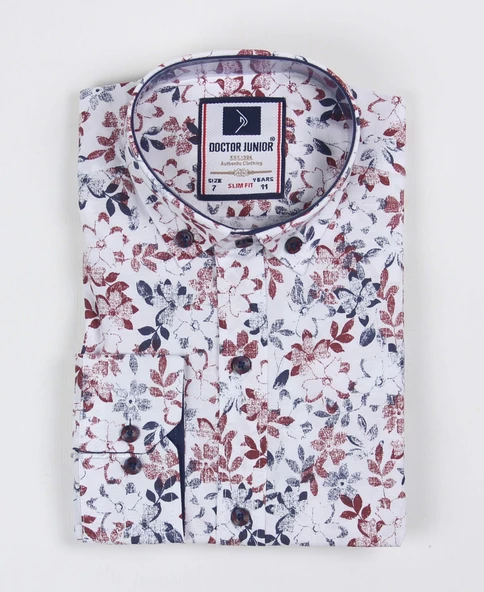 Erkek Çocuk Katlanır Kollu Çiçekli Slim Fit Gömlek - 2
