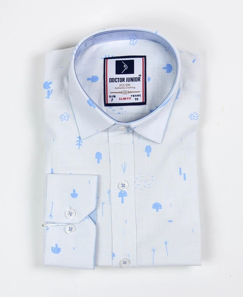 Erkek Çocuk Katlanır Kollu Slim Fit Gömlek - 4