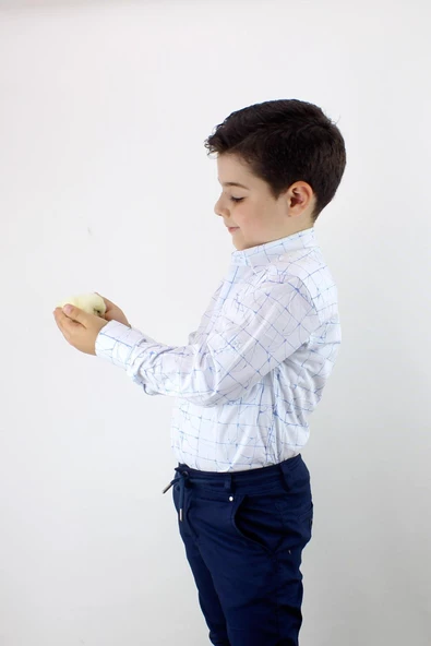 Erkek Çocuk Katlanır Kollu Kareli Slim Fit Gömlek - 4