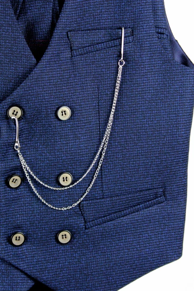 Erkek Çocuk Çift Sıra Düğmeli Zincili Yelek Takım - 3