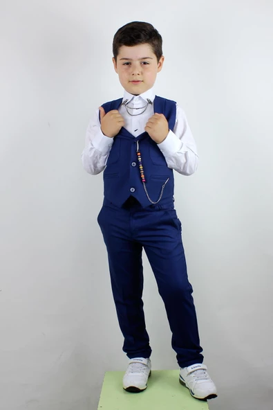 Erkek Çocuk Yakalı Yelek Pantolon Takım - 3