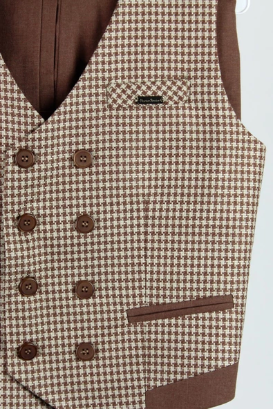 Erkek Çocuk Çift Sıra Düğmeli Zincili Yelek Takım - 3