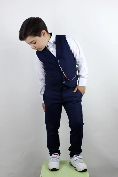 Erkek Çocuk Yakalı Yelek Pantolon Takım - 3