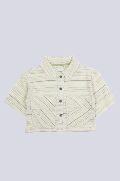 Kız Çocuk Kısa Boy Cizgili Gömlek - 2