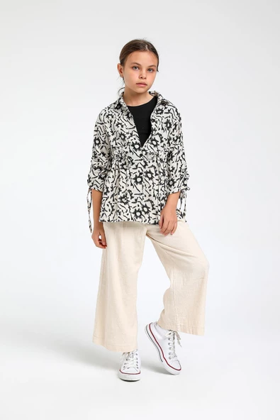 Yaş Kız Çocuk Kolları Büzmeli Tunik Ceket - 4