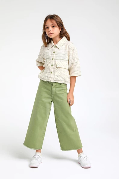 Kız Çocuk Kısa Boy Cizgili Gömlek - 5