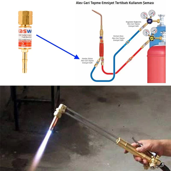 Kasweld Alev Geri Tepme Valfi Oksijen Kaynak 3005 A Gaz Asitelen Tüp Hamlaç Regülatör Lülesi M16 mm - 4