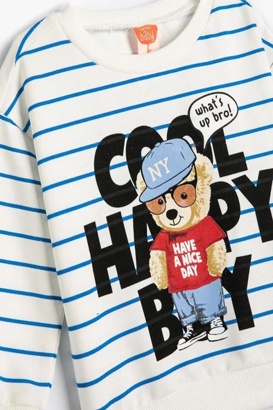 Koton Erkek Bebek Sweatshirt Uzun Kollu Bisiklet Yaka Ayıcık Baskılı Pamuklu - 3