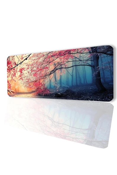 SonicTouch Gün Işığı Kiraz Ağacı Ormanı Temalı Kaymaz Gaming Oyuncu Masaüstü Dikişsiz Klavye Mouse Pad 32x70Cm ürün görseli