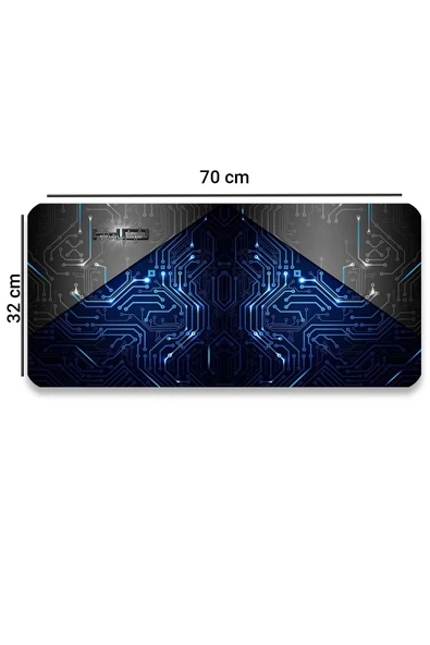SonicTouch Mavi Devre Desenli Kaymaz Gaming Oyuncu Masaüstü Dikişsiz Klavye Mouse Pad 32x70Cm - 2