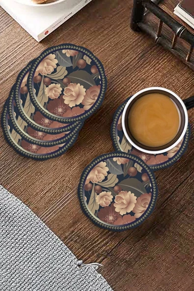 Valerine Life Gül ve Kiraz Desenli Yıkanabilir Kaydırmaz Ofis Çay ve Fincan Bardak Altlığı 10x10cm 6 Adet - 3