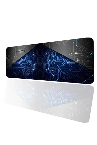 SonicTouch Mavi Devre Desenli Kaymaz Gaming Oyuncu Masaüstü Dikişsiz Klavye Mouse Pad 32x70Cm ürün görseli