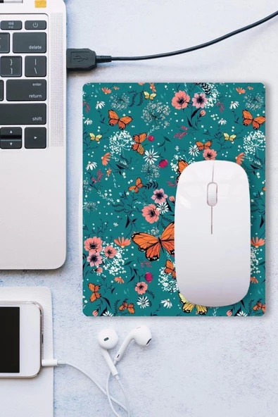 SonicTouch Soimoi Yeşili Turuncu Kelebekli Kaydırmaz Gaming Oyuncu Dikişsiz Mouse Pad/Ped 17x21cm - 3